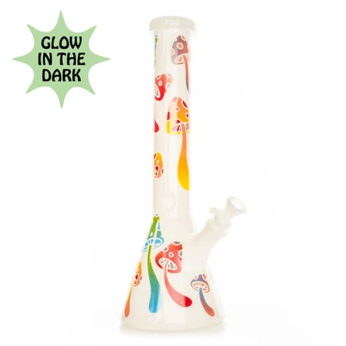 15" Glow-in-the-Dark Mushroom Magic Water Pipe - White