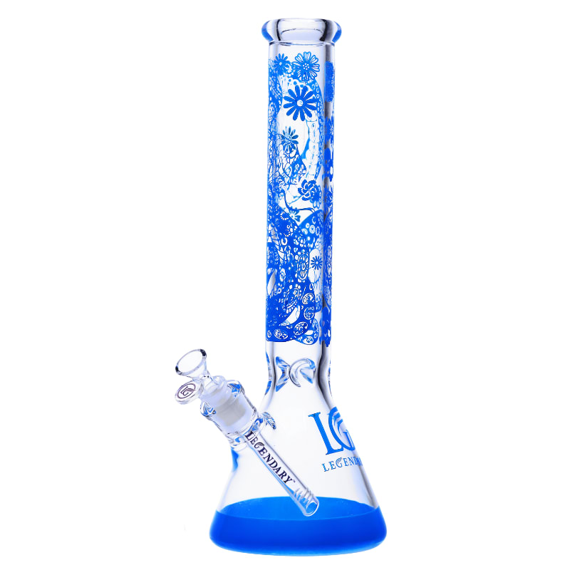 16" 7mm Legendary Floral Mist Beaker Bong - Blue